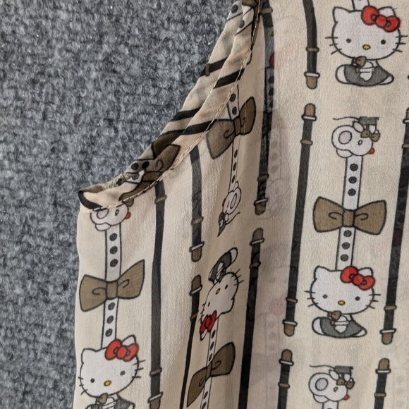 VTG SANRIO HELLO KITTY Print Blouse XL Sleeveless Lace Collar Sheer Tan Top - Picture 8 of 12